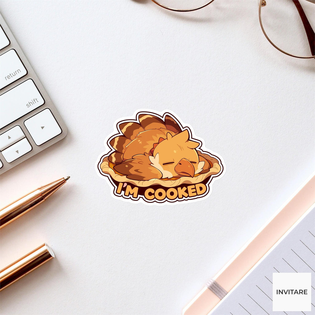 I'm Cooked Turkey Sticker, Funny Thanksgiving Burnout Laptop Planner Journal Host Kitchen Survival Gift