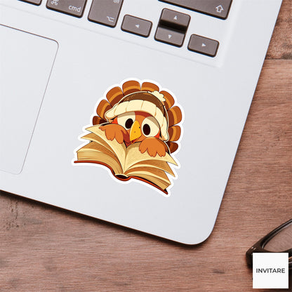 Introvert Turkey Book Sticker, Funny Thanksgiving Social Battery Reader Laptop Planner Journal Gift