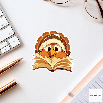 Introvert Turkey Book Sticker, Funny Thanksgiving Social Battery Reader Laptop Planner Journal Gift