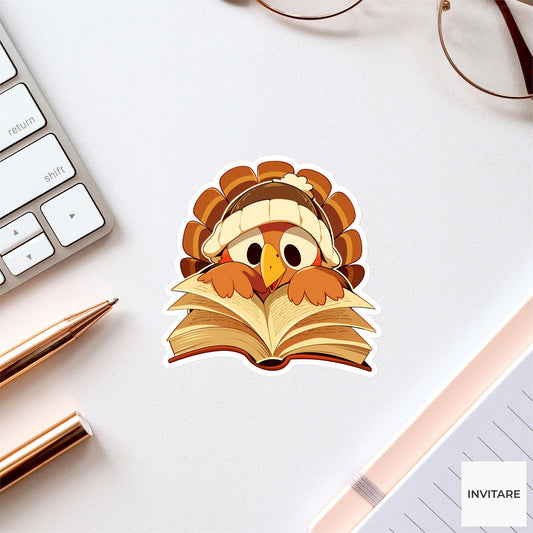 Introvert Turkey Book Sticker, Funny Thanksgiving Social Battery Reader Laptop Planner Journal Gift