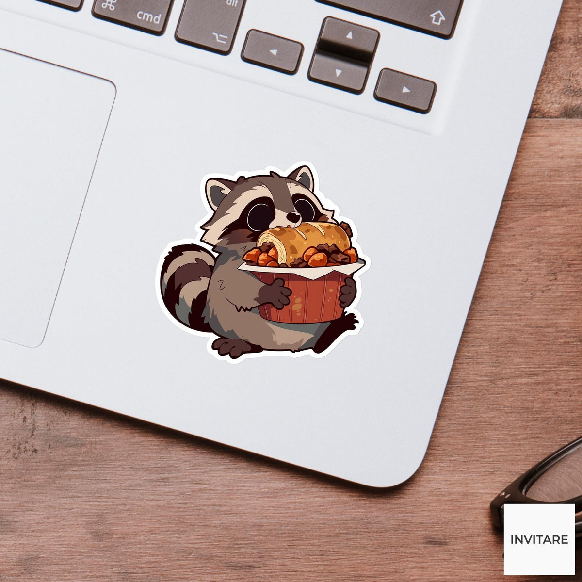 Thanksgiving Leftovers Raccoon Sticker, Funny Dinner Roll Laptop Planner Journal Animal Gift