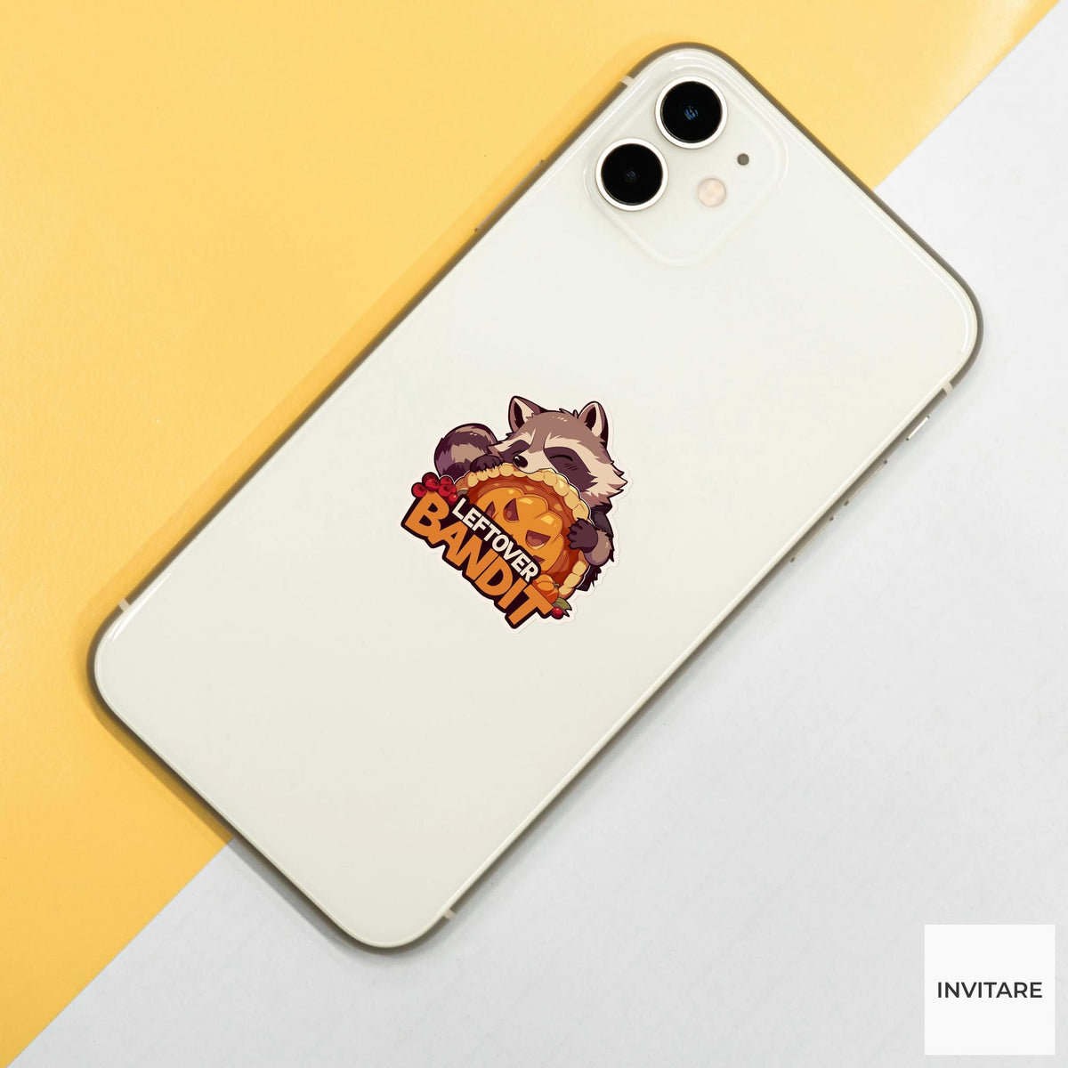 Leftover Bandit Raccoon Sticker, Funny Thanksgiving Pumpkin Pie Laptop Planner Journal Gift