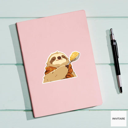 Sleepy Sloth Mashed Potato Sticker, Low Energy Thanksgiving Laptop Planner Journal Animal Gift