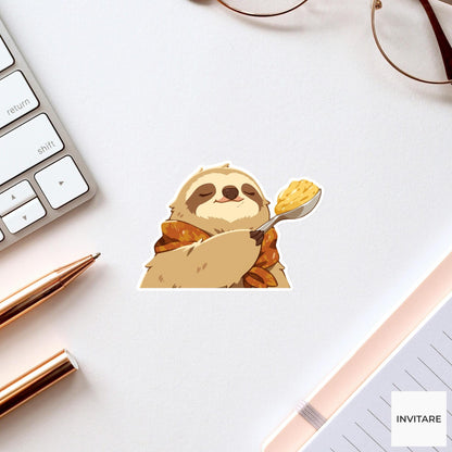 Sleepy Sloth Mashed Potato Sticker, Low Energy Thanksgiving Laptop Planner Journal Animal Gift