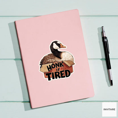 Honk If Tired Goose Sticker, Funny Thanksgiving Leftovers Laptop Planner Journal Bird Gift