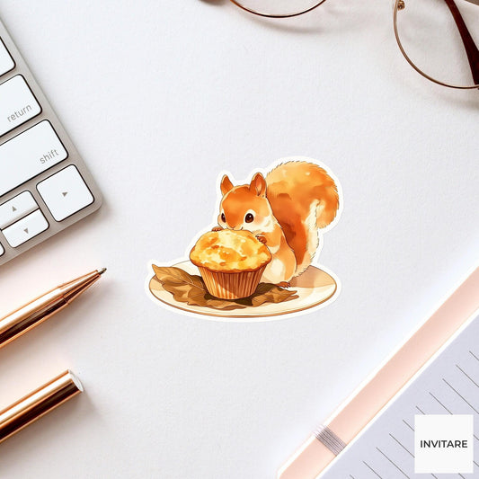 Watercolor Squirrel Cornbread Muffin Sticker, Thanksgiving Baker Autumn Food Laptop Planner Journal Animal Gift