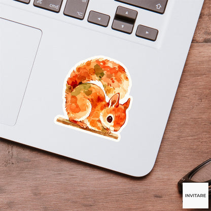 Red Squirrel Side Plank Yoga Sticker, Watercolor Laptop Planner Water Bottle Mindfulness Gift