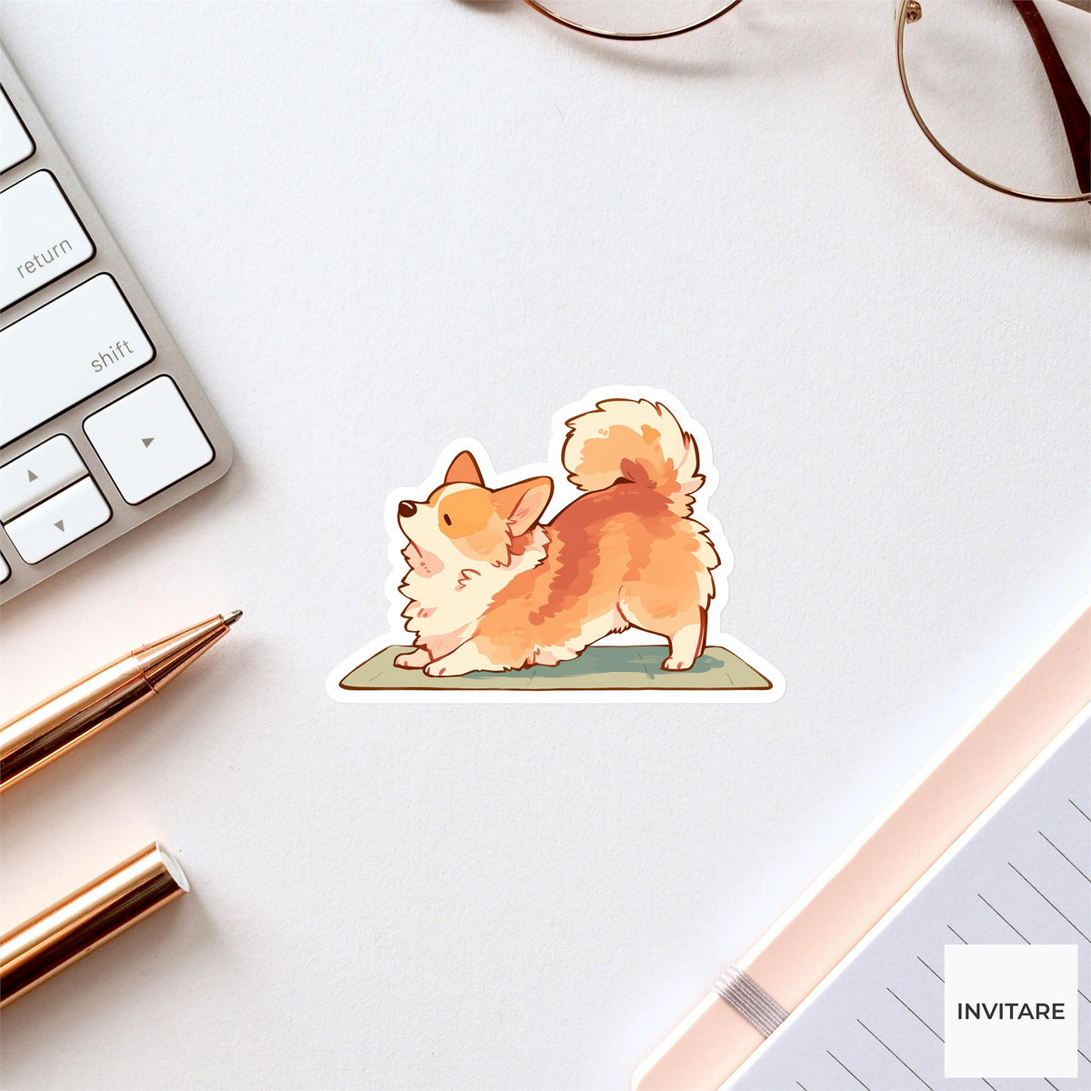 Corgi Bridge Pose Yoga Sticker, Watercolor Laptop Planner Water Bottle Mindfulness Gift