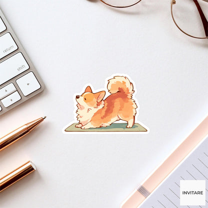Corgi Bridge Pose Yoga Sticker, Watercolor Laptop Planner Water Bottle Mindfulness Gift