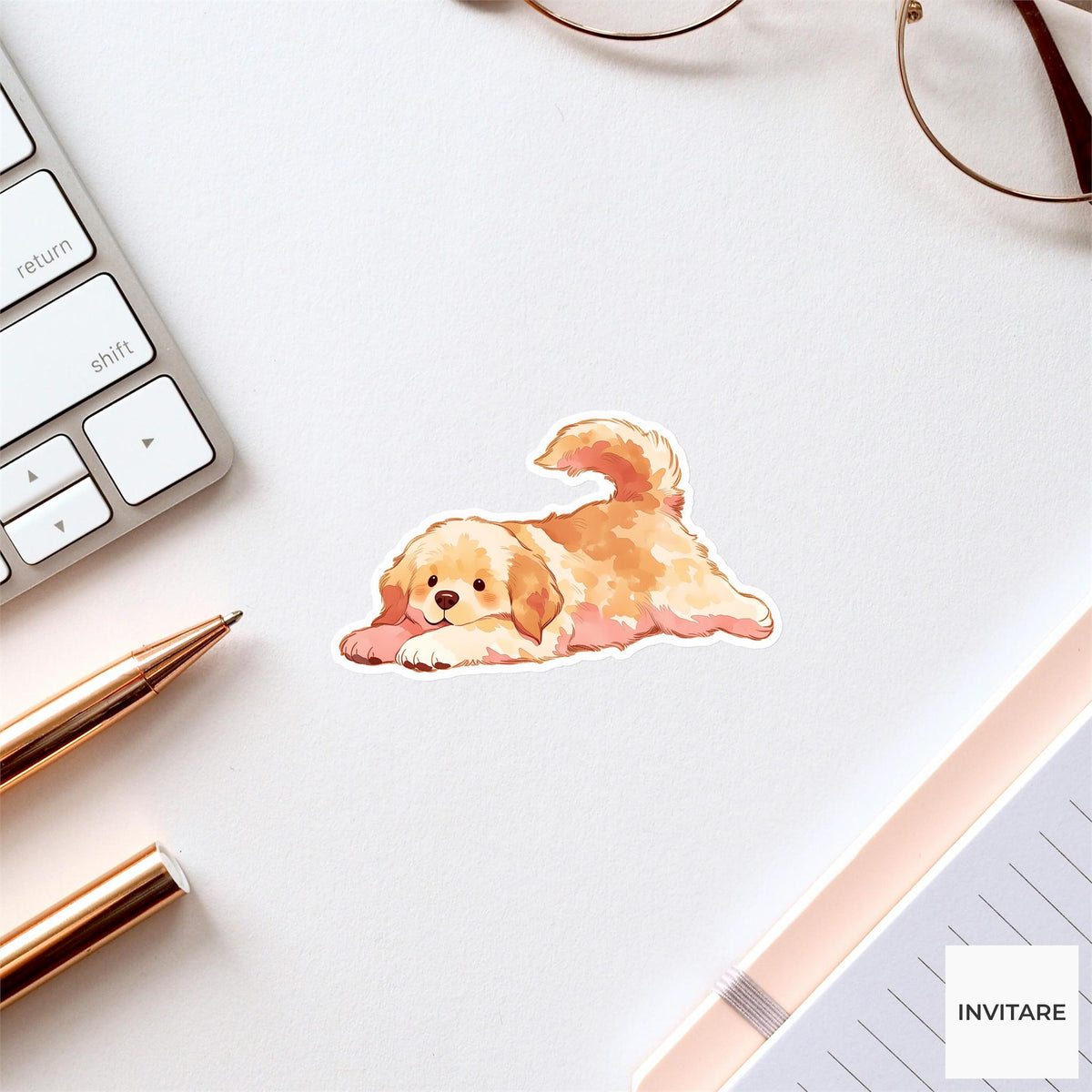 Golden Retriever Puppy Pose Yoga Sticker, Watercolor Laptop Planner Water Bottle Mindfulness Gift