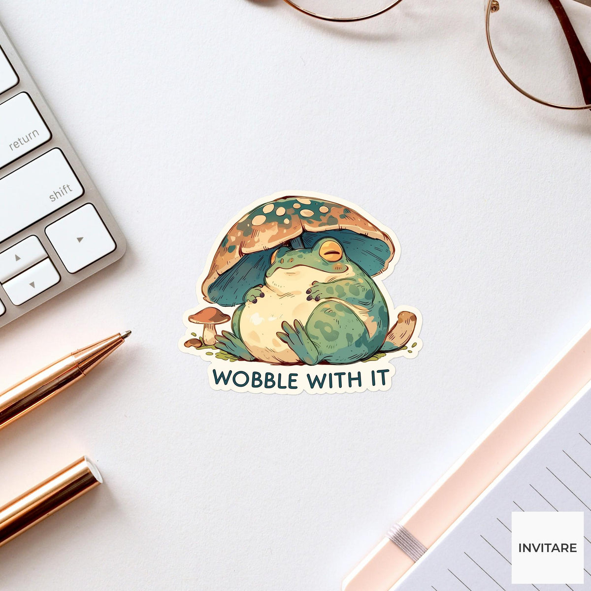 Wobble With It Frog Yoga Sticker, Child Pose Laptop Planner Water Bottle Gift