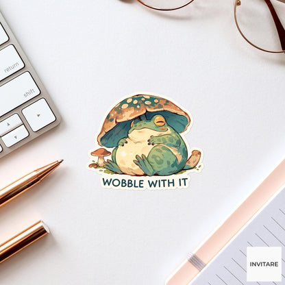 Wobble With It Frog Yoga Sticker, Child Pose Laptop Planner Water Bottle Gift