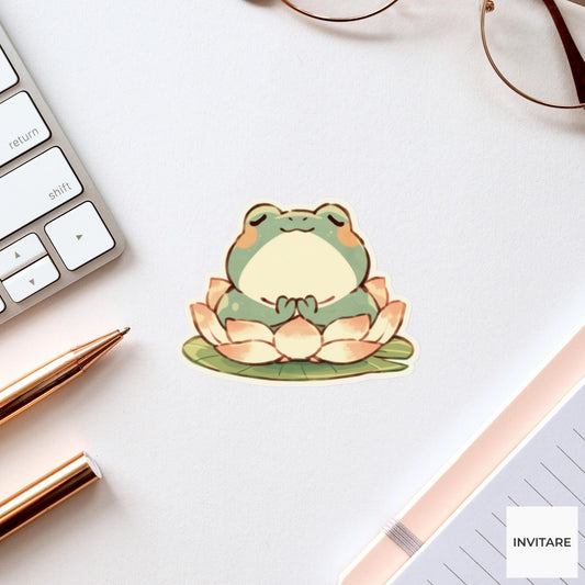Frog Lotus Pose Yoga Sticker, Watercolor Laptop Planner Water Bottle Mindfulness Gift