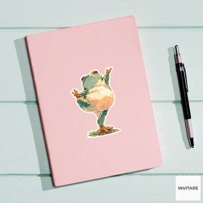 Frog Tree Pose Yoga Sticker, Watercolor Laptop Planner Water Bottle Mindfulness Gift