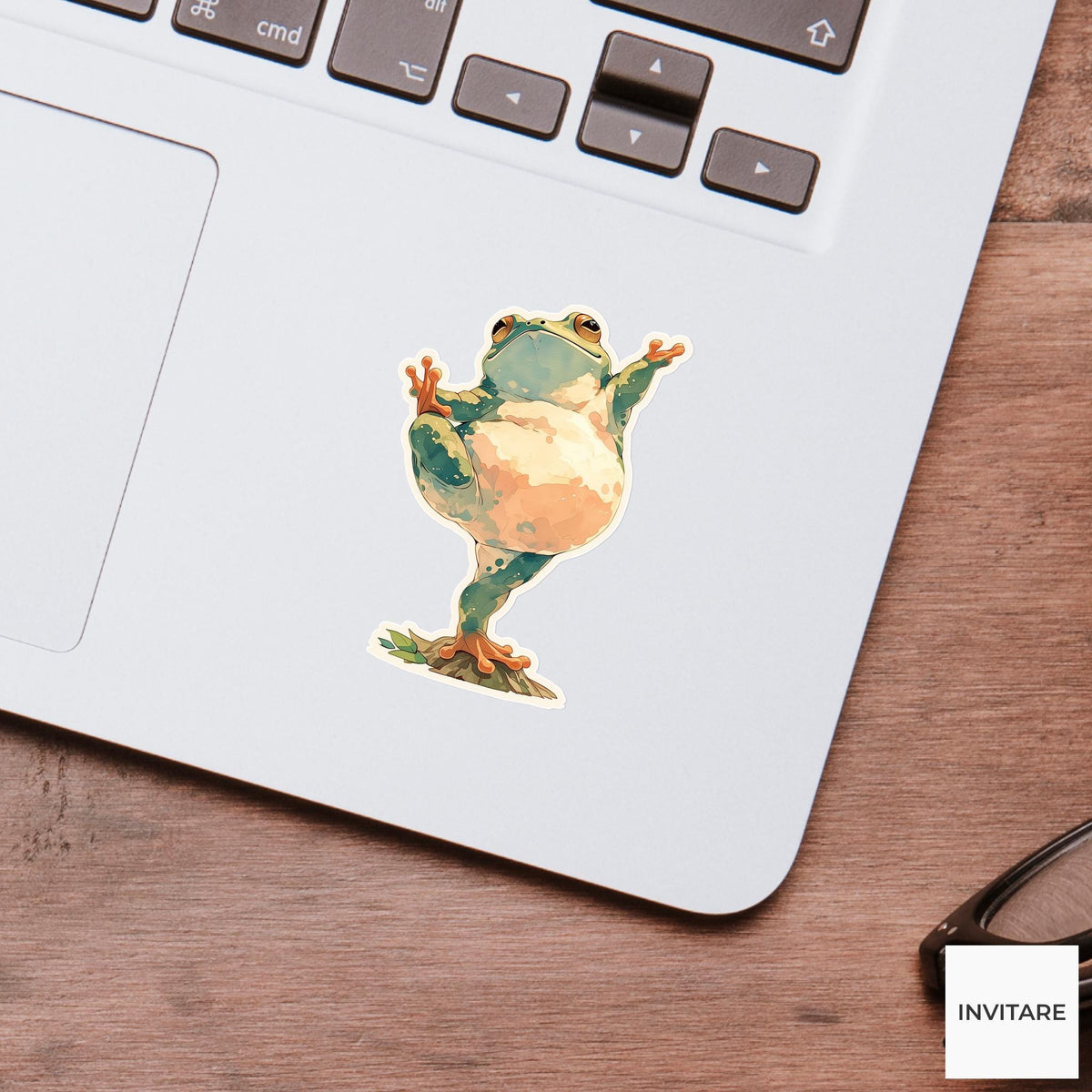 Frog Tree Pose Yoga Sticker, Watercolor Laptop Planner Water Bottle Mindfulness Gift