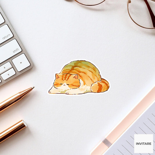 Orange Tabby Cat Sphinx Pose Yoga Sticker, Watercolor Laptop Planner Water Bottle Mindfulness Gift