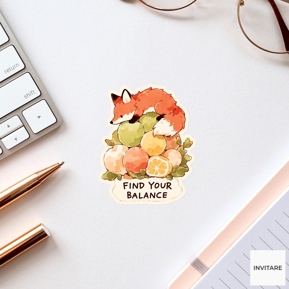 Find Your Balance Fox Yoga Sticker, Dancer Balance Laptop Planner Water Bottle Gift