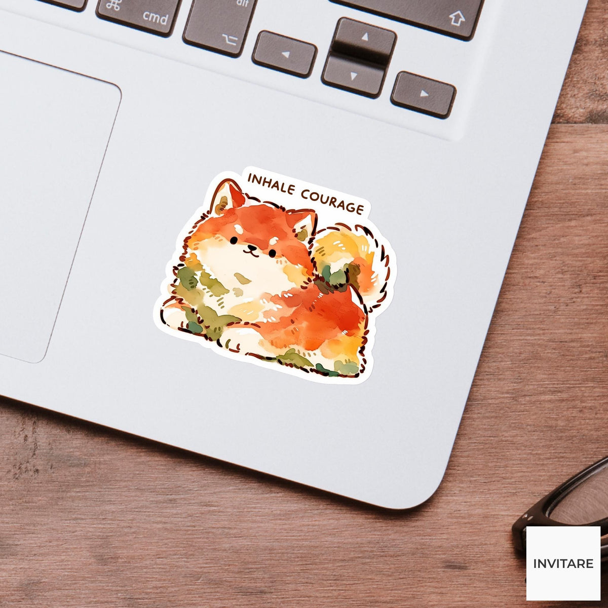 Inhale Courage Shiba Inu Yoga Sticker, Warrior Two Laptop Planner Water Bottle Gift