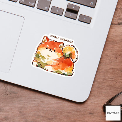 Inhale Courage Shiba Inu Yoga Sticker, Warrior Two Laptop Planner Water Bottle Gift