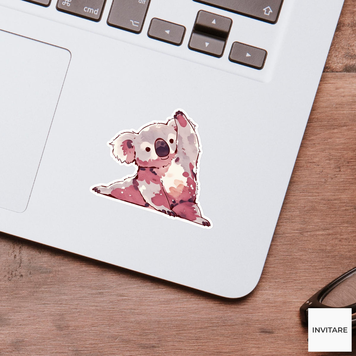 Gray Koala Side Stretch Yoga Sticker, Watercolor Laptop Planner Water Bottle Mindfulness Gift