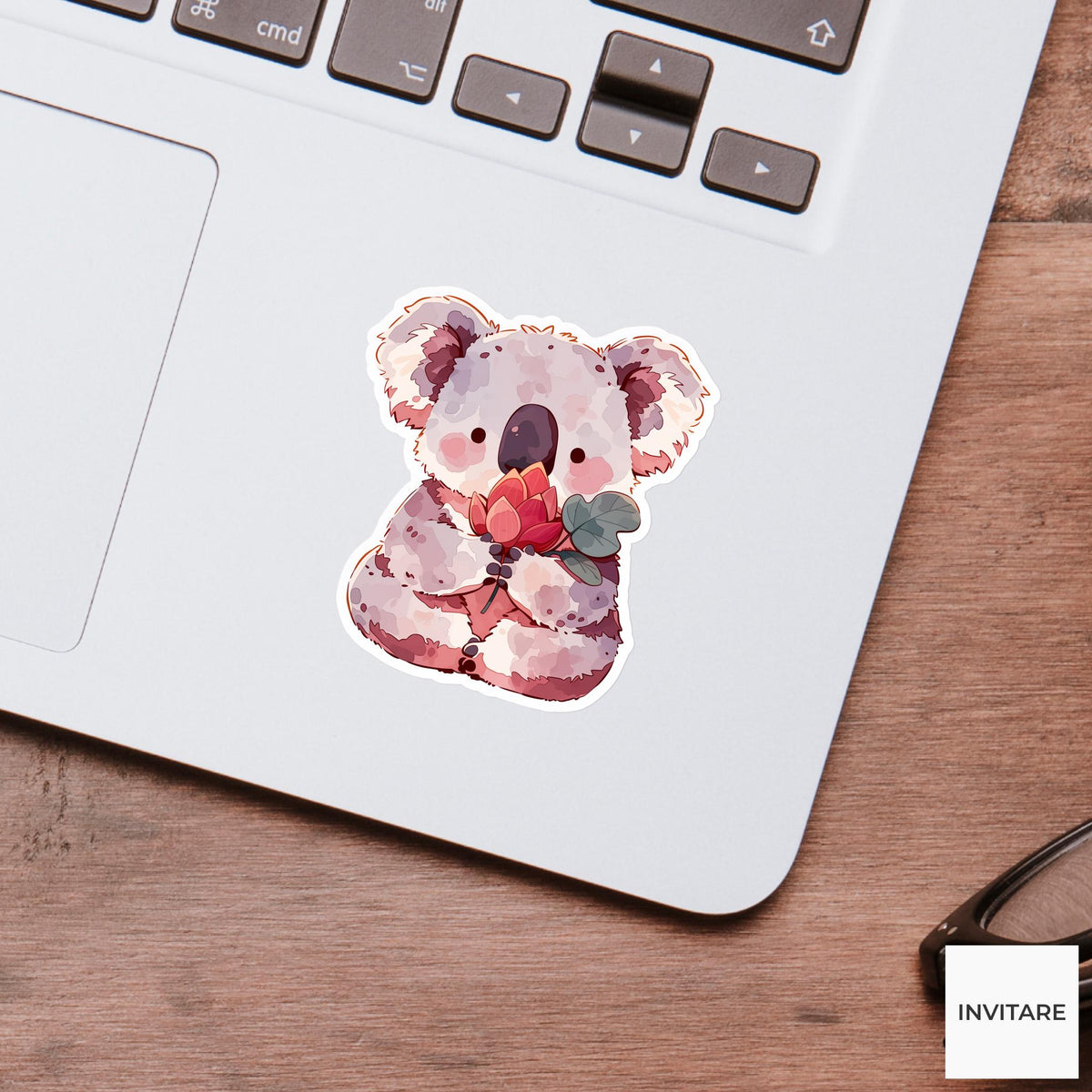 Gray Koala Lotus Pose Yoga Sticker, Watercolor Laptop Planner Water Bottle Mindfulness Gift