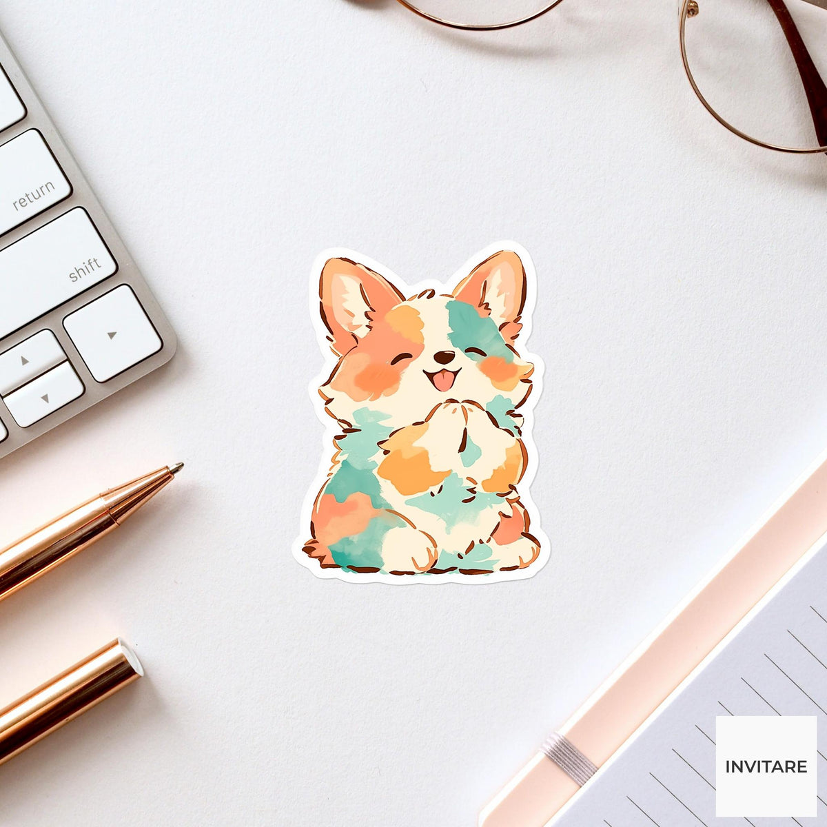 Tricolor Corgi Hero Pose Yoga Sticker, Watercolor Laptop Planner Water Bottle Mindfulness Gift