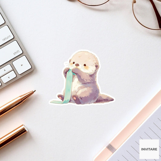 Baby Otter Forward Fold Yoga Sticker, Watercolor Laptop Planner Water Bottle Mindfulness Gift