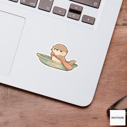 Baby Otter Boat Pose Yoga Sticker, Watercolor Laptop Planner Water Bottle Mindfulness Gift