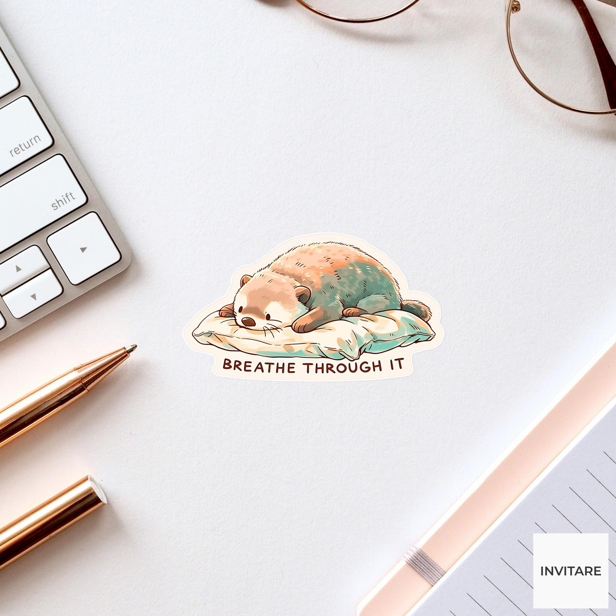Breathe Through It Baby Otter Yoga Sticker, Restorative Pose Laptop Planner Water Bottle Gift