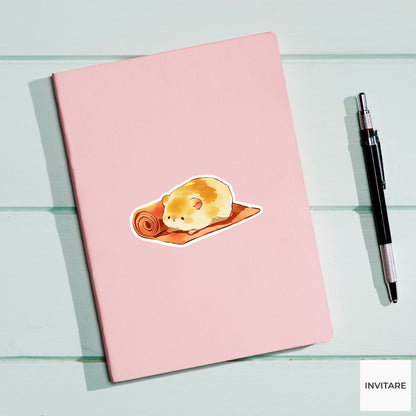 Golden Hamster Child Pose Yoga Sticker, Watercolor Laptop Planner Water Bottle Mindfulness Gift