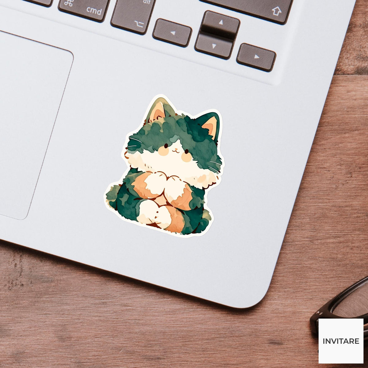 Tuxedo Cat Lotus Pose Yoga Sticker, Watercolor Laptop Planner Water Bottle Mindfulness Gift