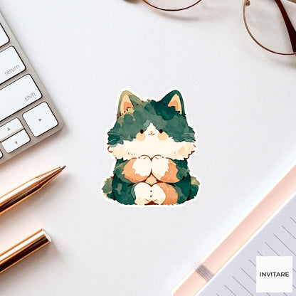 Tuxedo Cat Lotus Pose Yoga Sticker, Watercolor Laptop Planner Water Bottle Mindfulness Gift