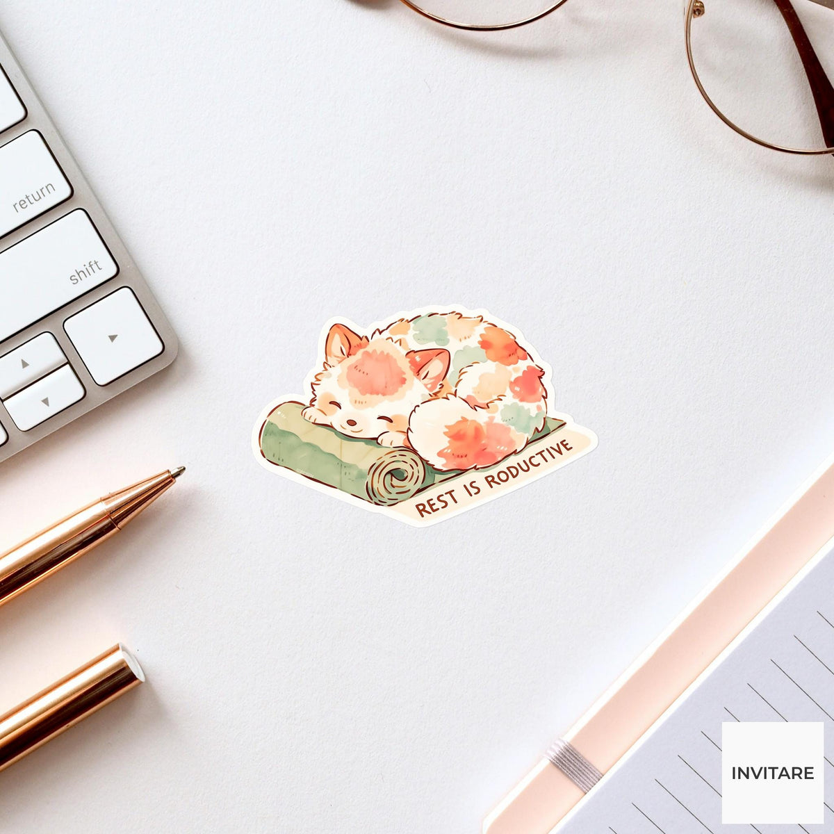 Rest Is Productive Quokka Yoga Sticker, Child Pose Laptop Planner Water Bottle Gift