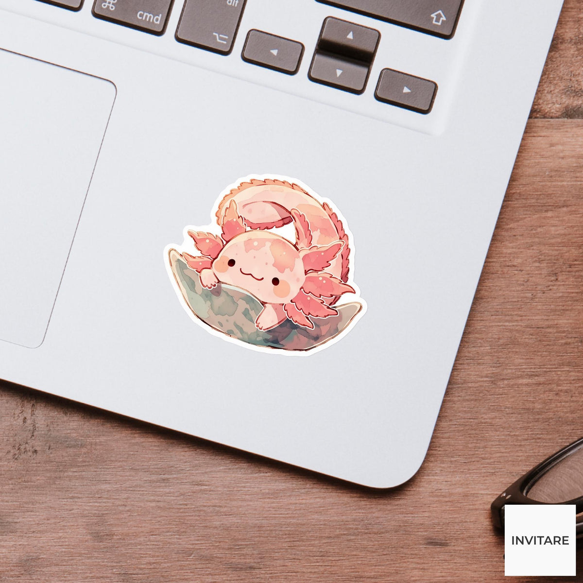 Pink Axolotl Boat Pose Yoga Sticker, Watercolor Laptop Planner Water Bottle Mindfulness Gift