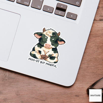 Moo-dy But Mindful Dairy Cow Yoga Sticker, Lotus Pose Laptop Water Bottle Gift