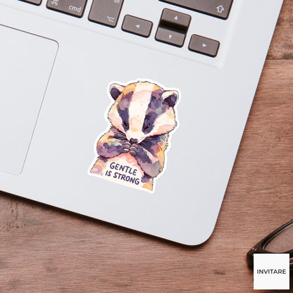 Gentle Is Strong Badger Yoga Sticker, Mountain Pose Laptop Planner Water Bottle Gift