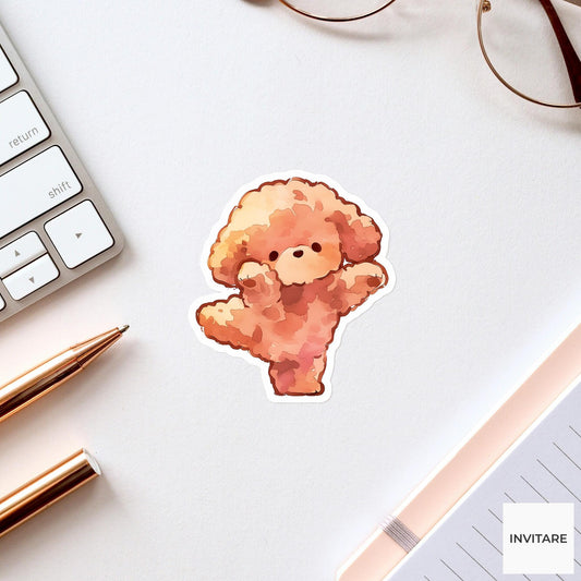 Toy Poodle Dancer Pose Yoga Sticker, Watercolor Laptop Planner Water Bottle Mindfulness Gift