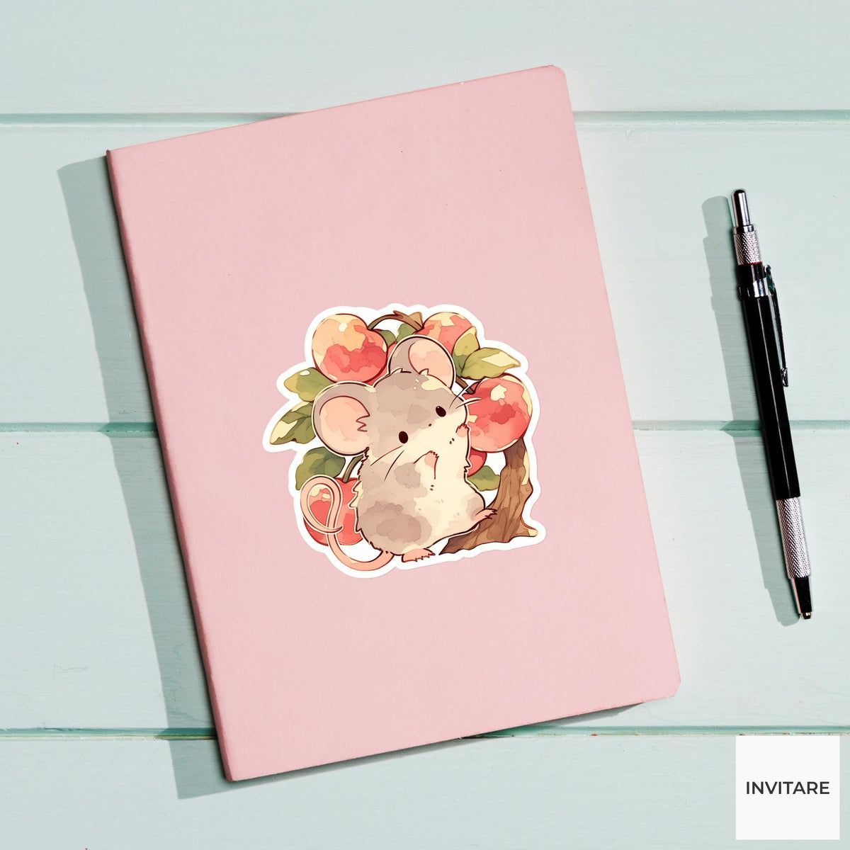 Field Mouse Tree Pose Yoga Sticker, Watercolor Laptop Planner Water Bottle Mindfulness Gift