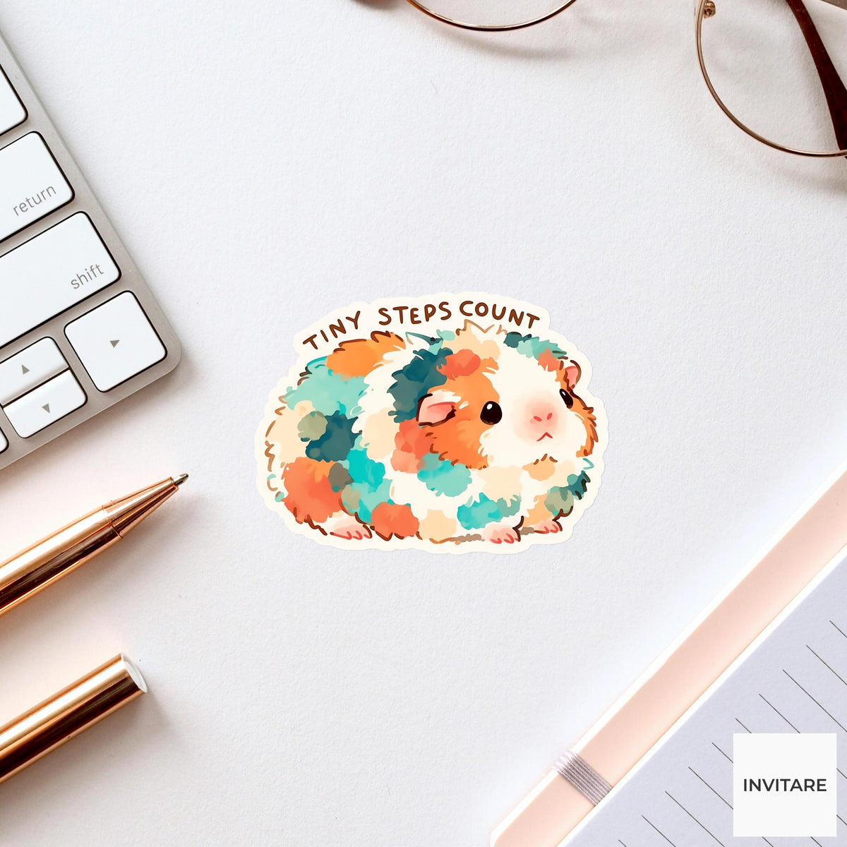 Tiny Steps Count Guinea Pig Yoga Sticker, Plank Pose Laptop Planner Water Bottle Gift
