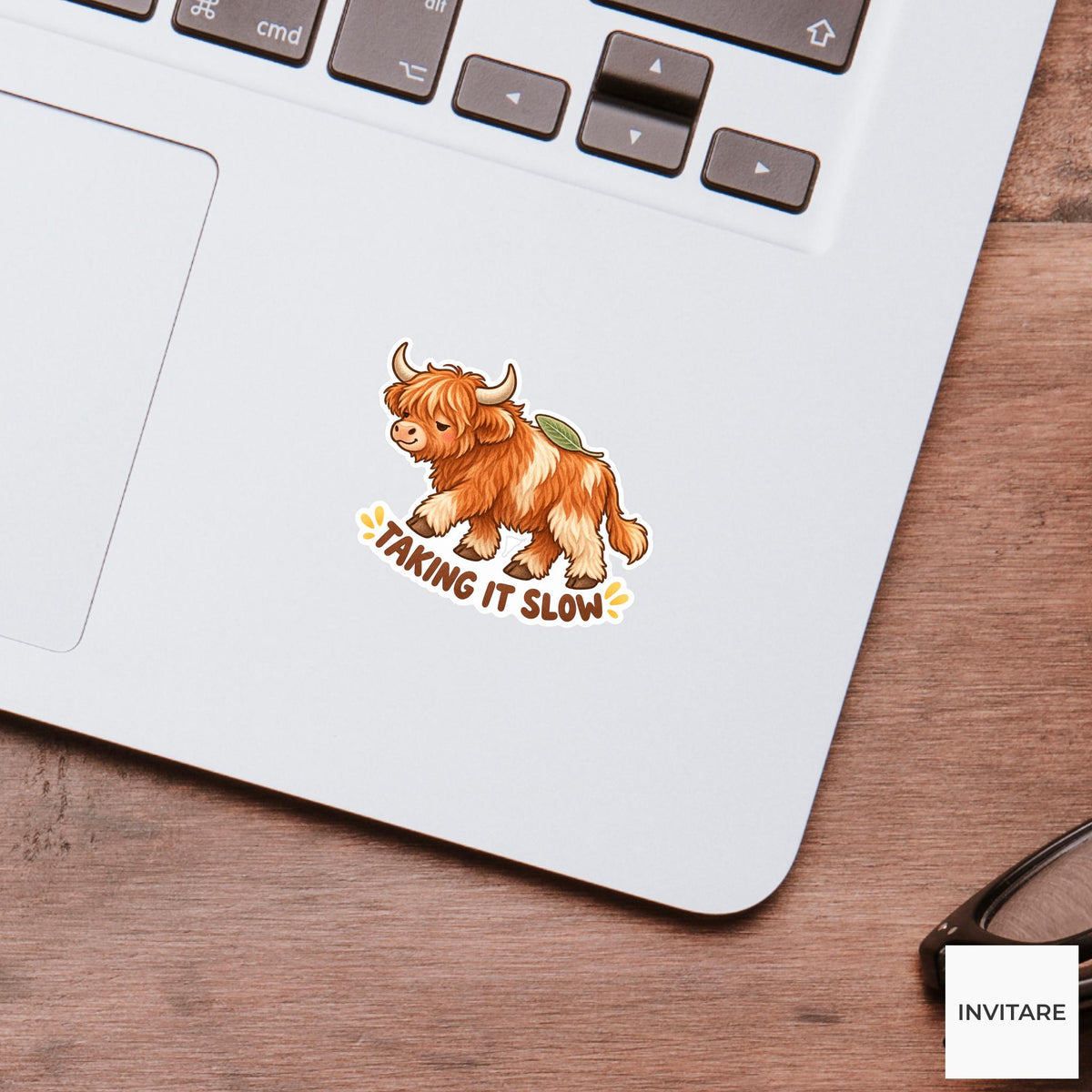 Highland Cow Taking It Slow Sticker, Cute Watercolor Laptop Planner Water Bottle Gift