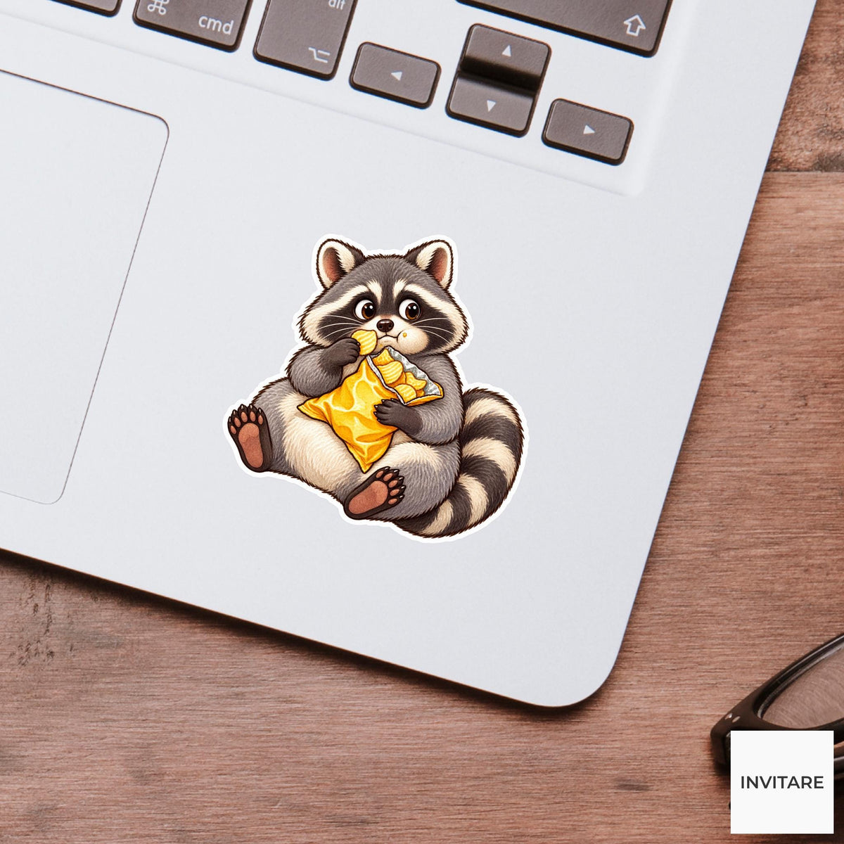 Raccoon Snack Bag Sticker, Cute Watercolor Trash Panda Laptop Planner Water Bottle Gift