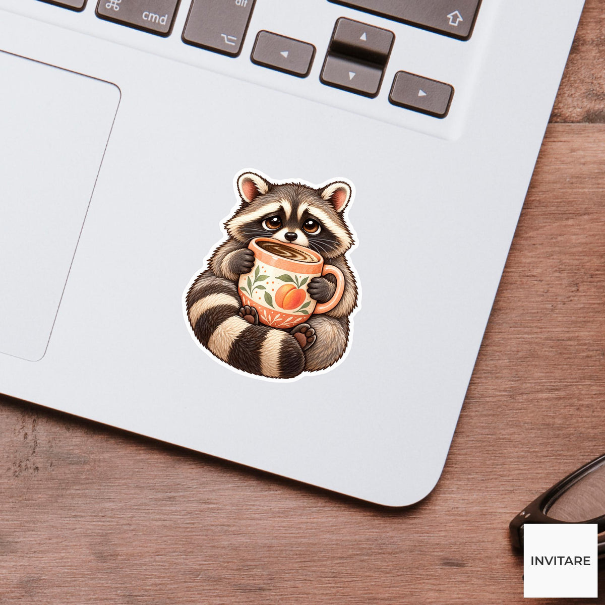 Raccoon Coffee Mug Sticker, Funny Watercolor Trash Panda Laptop Planner Water Bottle Gift