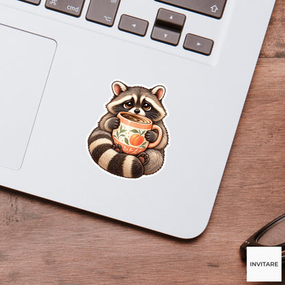 Raccoon Coffee Mug Sticker, Funny Watercolor Trash Panda Laptop Planner Water Bottle Gift