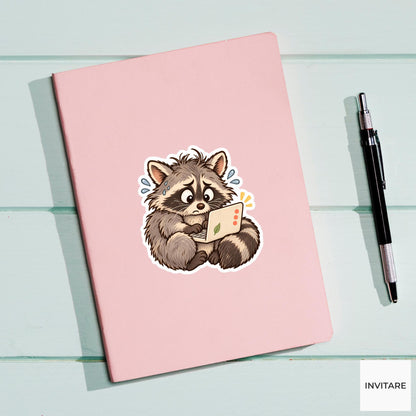 Overwhelmed Raccoon Laptop Sticker, Funny Watercolor Trash Panda Planner Water Bottle Office Gift