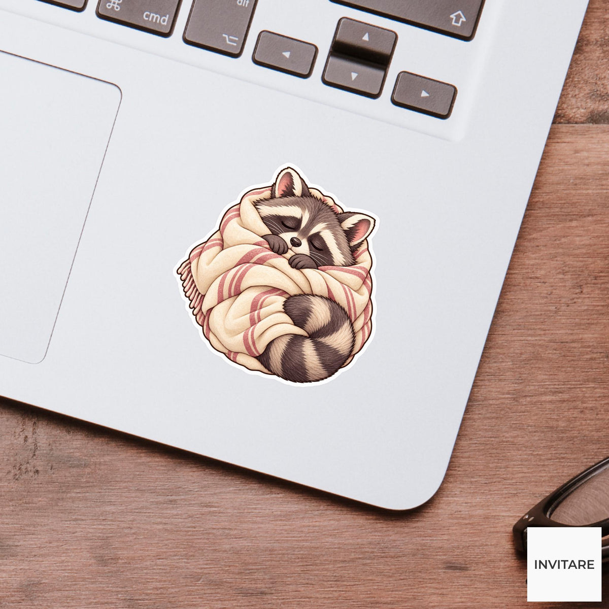 Raccoon Blanket Burrito Sticker, Cozy Watercolor Trash Panda Laptop Planner Water Bottle Gift