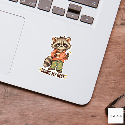 Raccoon Doing My Best Sticker, Funny Watercolor Laptop Planner Water Bottle Encouragement Gift