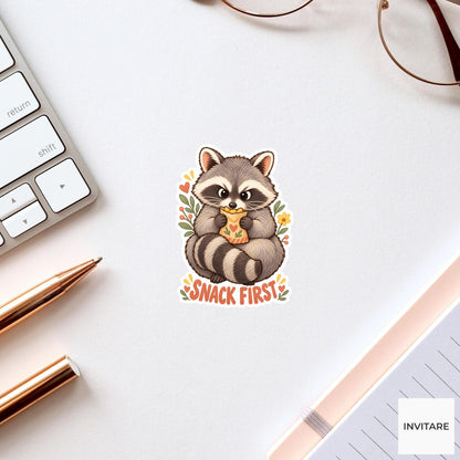 Raccoon Snack First Sticker, Funny Watercolor Trash Panda Laptop Planner Water Bottle Gift