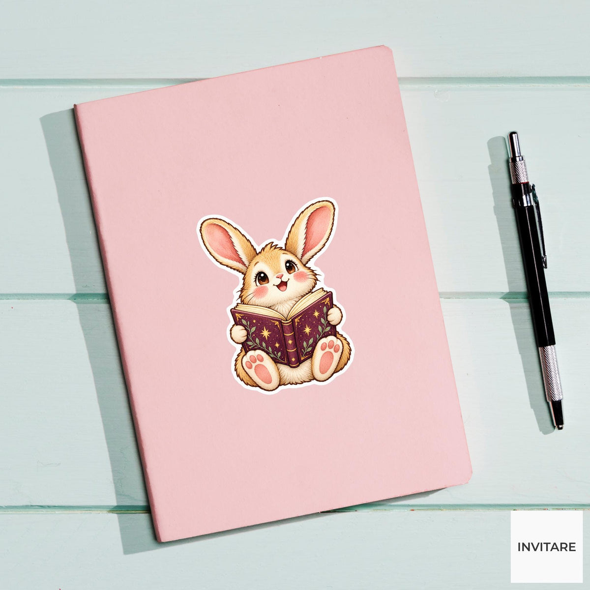 Bunny Fantasy Book Sticker, Cute Watercolor Reader Laptop Planner Water Bottle Bookworm Gift