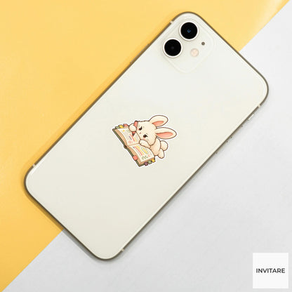 Bunny Annotating Book Sticker, Cute Watercolor Reader Laptop Planner Water Bottle Student Gift