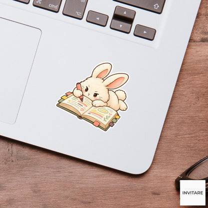 Bunny Annotating Book Sticker, Cute Watercolor Reader Laptop Planner Water Bottle Student Gift